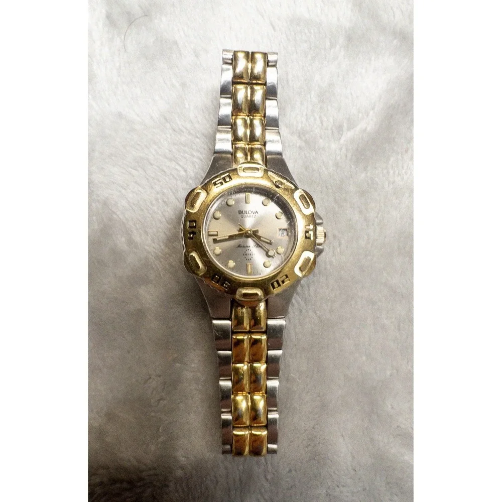 Bulova Marine Star Womens Two Toned Watch 26mm Gold Silver Date Indicator